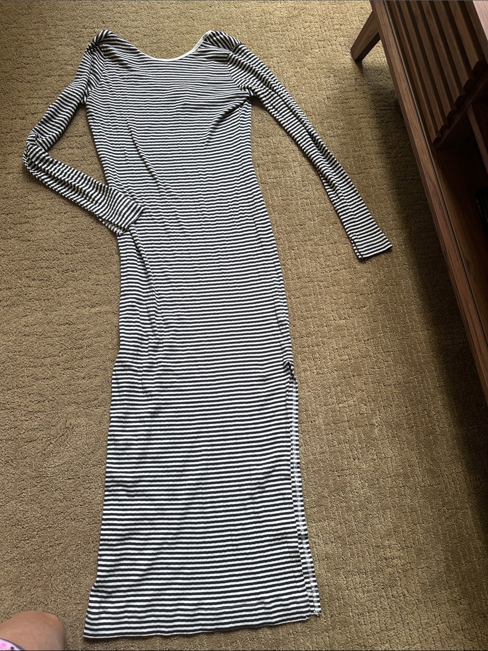 Classic Black & White Striped Long Sleeve Maxi Dress